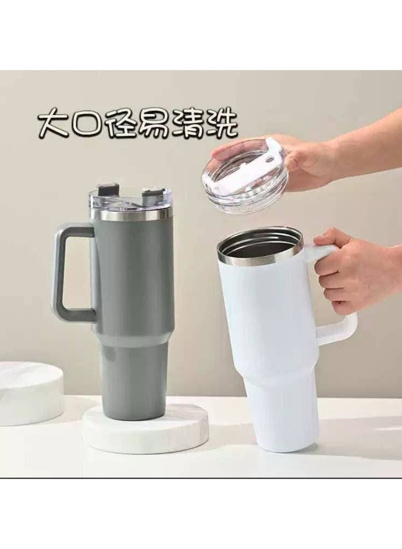 إيباسكت كوب حراري سعة 40 أونصة مع ماصة ومقبض، كوب قهوة سعة 1200 مل، كوب معزول بالفراغ من الفولاذ المقاوم للصدأ مزدوج الجدار مع غطاء، كوب محمول للمشروبات الساخنة والباردة، كوب للسيارة والمكتب (قد يختلف اللون) - Image 2