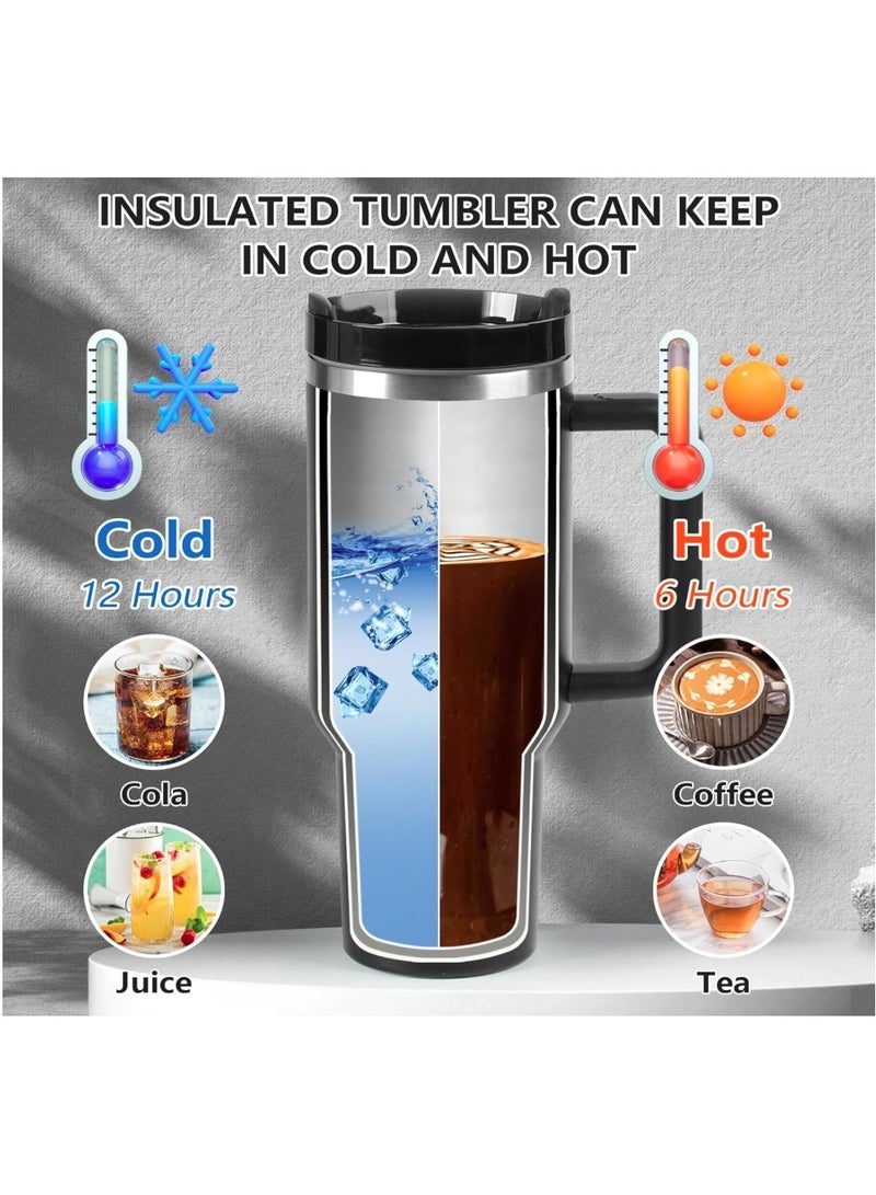 إيباسكت كوب حراري سعة 40 أونصة مع ماصة ومقبض، كوب قهوة سعة 1200 مل، كوب معزول بالفراغ من الفولاذ المقاوم للصدأ مزدوج الجدار مع غطاء، كوب محمول للمشروبات الساخنة والباردة، كوب للسيارة والمكتب (قد يختلف اللون) - Image 3