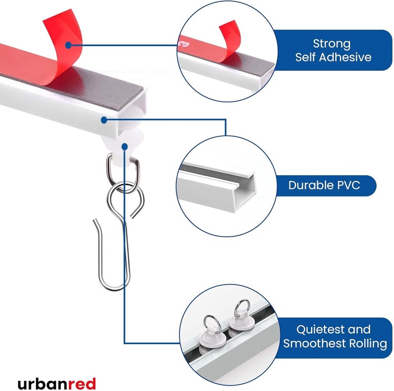 UrbanRed مسار ستائر ذاتي اللصق (3 متر، 9.8 قدم) للسقف أو الجدار بسلاسة - بدون حفر، براغي، مسار ستائر سقفي، قضبان ستائر، تركيب سقفي، قضبان ستائر لاصقة (غير مرنة) - Image 4