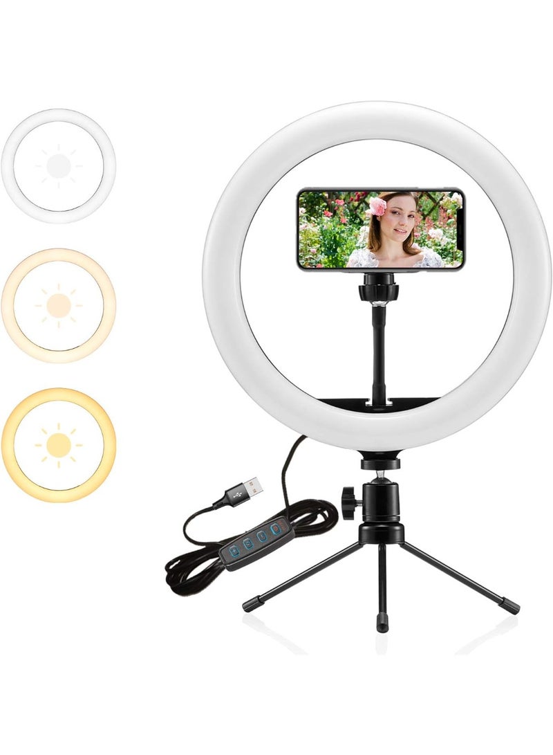 حلقة إضاءة سيلفي 10 بوصة مع حامل ثلاثي وحامل هاتف - إضاءة LED محمولة للمكتب - Image 2