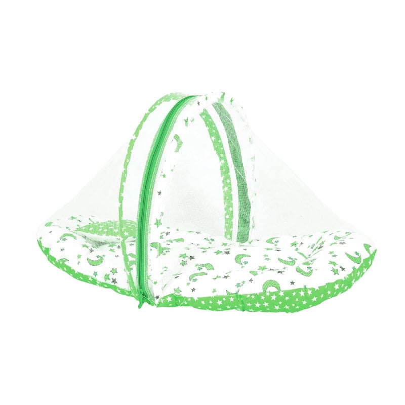 Kids Charm StarMoon Premium Baby Net Bed with Thick Mattress Mosquito Net with Zip Closure Neck Pillow Baby Bedding for New Born Baby Sleeping Bed Mini for 04 Months Babies Green