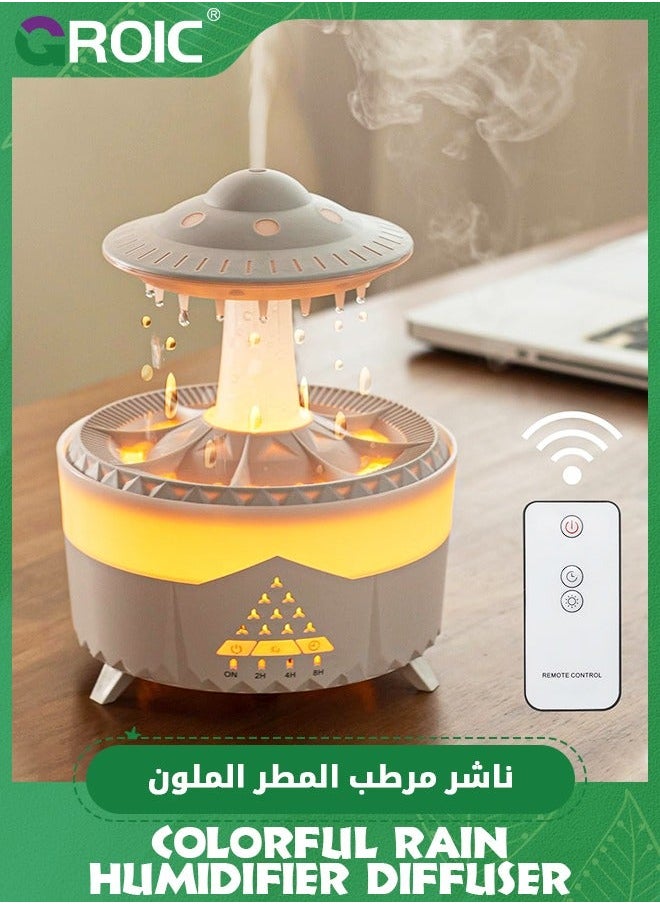 جرويك مرطب هواء على شكل سحابة مطر مع رذاذ ماء، 7 إضاءة متدرجة ملونة، فطر، ناشر للزيوت العطرية العلاجية بإيقاف التشغيل التلقائي جهاز تحكم عن بعد لاسلكي للمنزل وغرفة النوم (أبيض)  - Image 1