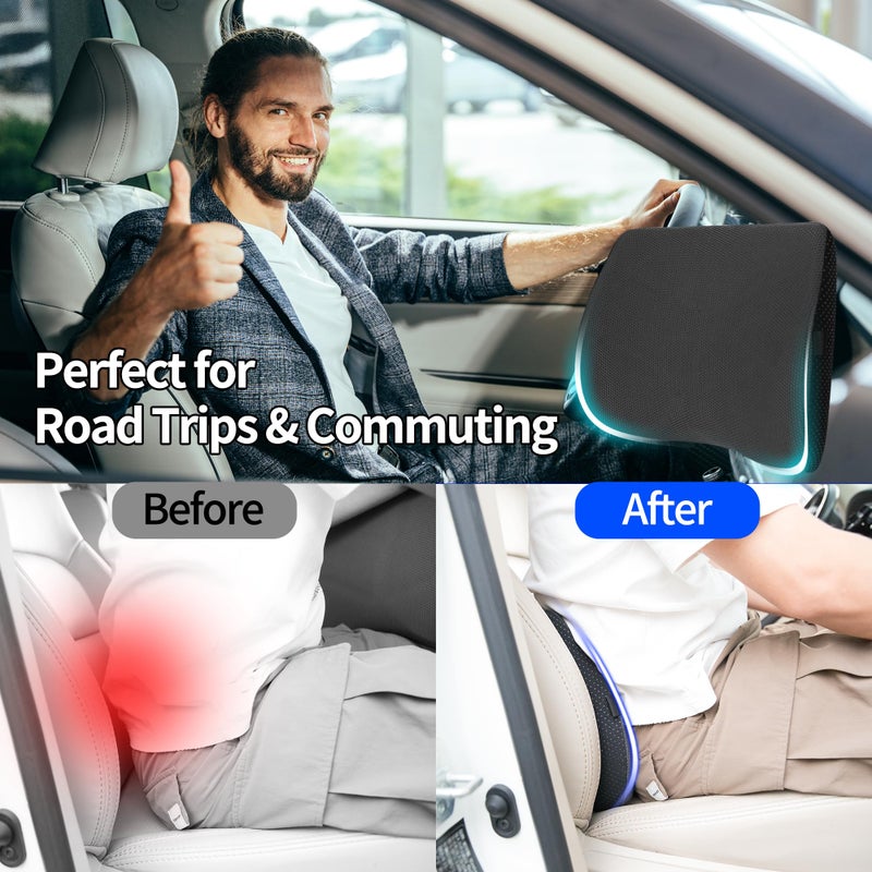 TISHIJIE Lumbar Support Pillow for Car, Lower Back Support for Driving Seat Memory Foam Lumbar Pillow for Office Chair - Back Pain Relief for Car Seat, Wheelchair (Black) - Image 2