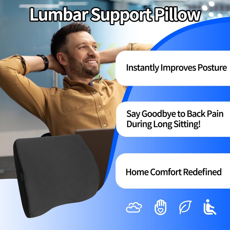 TISHIJIE Lumbar Support Pillow for Car, Lower Back Support for Driving Seat Memory Foam Lumbar Pillow for Office Chair - Back Pain Relief for Car Seat, Wheelchair (Black) - Image 3
