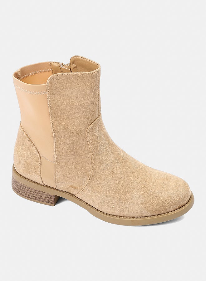 Dejavu Shoes GER-DVTX-030 Ankle Suede And Textile Zipper Closure beige Boots  For Women - Image 1