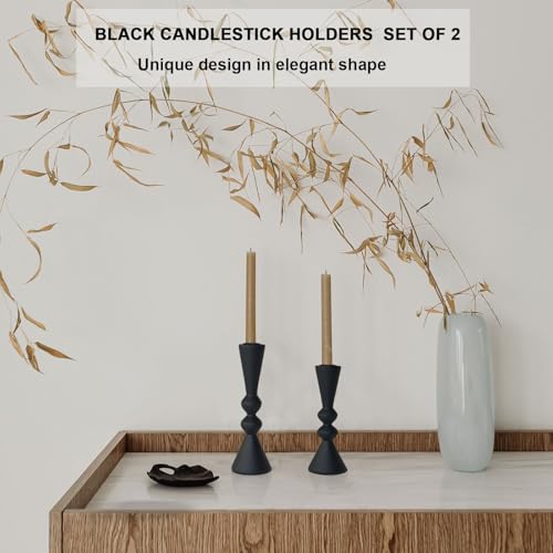 SDALI HOME Candle Holder Black Candlestick Holders,Taper Candle Holders Set of 2- Candle Sticks Holder Decor for Home,Small Modern Wood Candle Stick Candle Holder for Candlesticks（7.5"/6" H） - Image 2