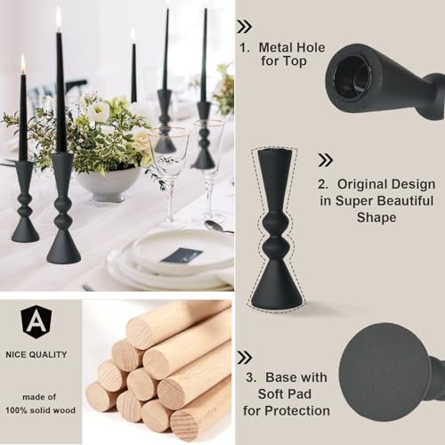 SDALI HOME Candle Holder Black Candlestick Holders,Taper Candle Holders Set of 2- Candle Sticks Holder Decor for Home,Small Modern Wood Candle Stick Candle Holder for Candlesticks（7.5"/6" H） - Image 5
