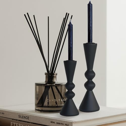 SDALI HOME Candle Holder Black Candlestick Holders,Taper Candle Holders Set of 2- Candle Sticks Holder Decor for Home,Small Modern Wood Candle Stick Candle Holder for Candlesticks（7.5"/6" H） - Image 1