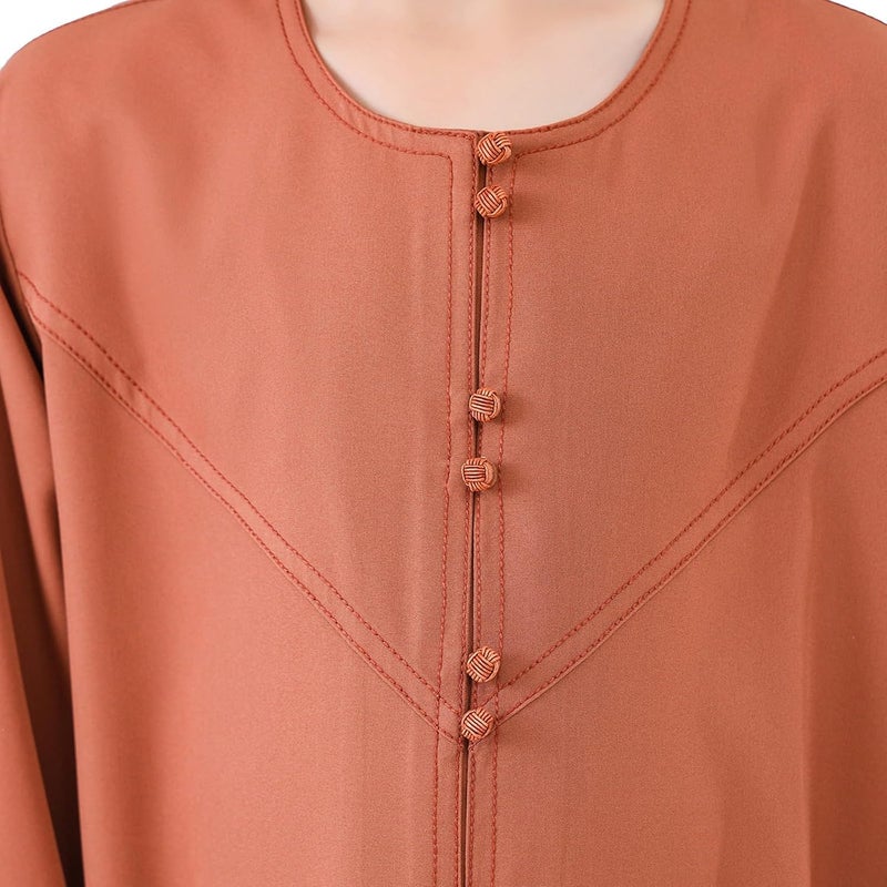 Generisch Arabian Thobe Muslim Thobe Long Sleeve Kaftan for Teens - Orange, Size 11-12 Years - Image 4