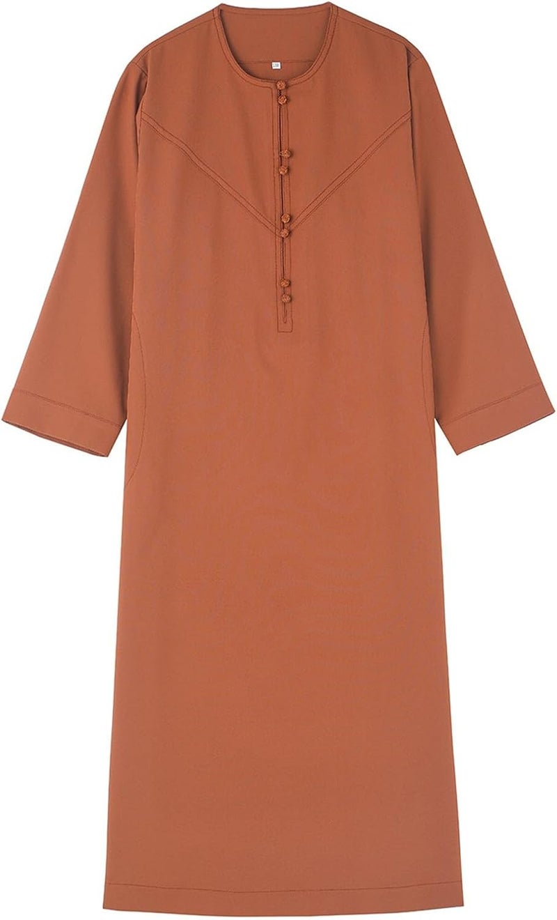 Generisch Arabian Thobe Muslim Thobe Long Sleeve Kaftan for Teens - Orange, Size 11-12 Years - Image 5
