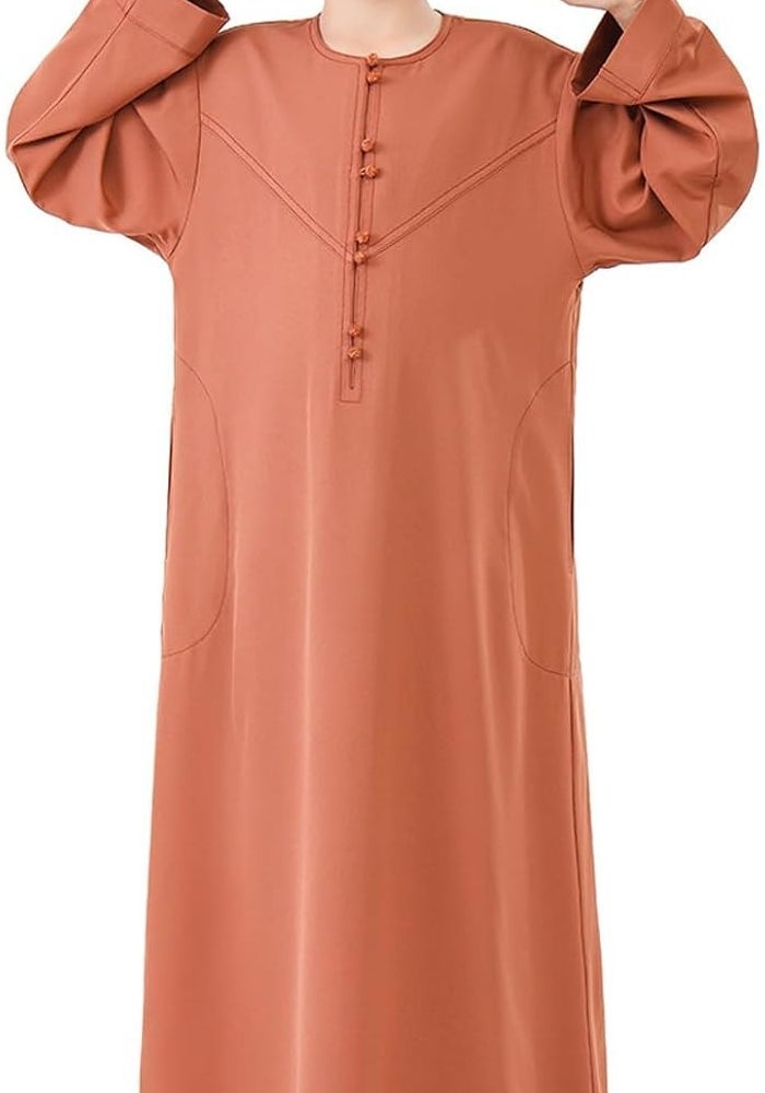 Generisch Arabian Thobe Muslim Thobe Long Sleeve Kaftan for Teens - Orange, Size 11-12 Years - Image 1