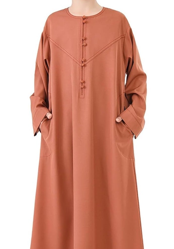 Generisch Arabian Thobe Muslim Thobe Long Sleeve Kaftan for Teens - Orange, Size 11-12 Years - Image 3