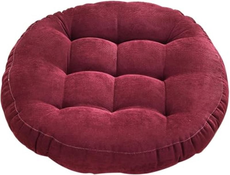 Round Floor Cushion 16.5 Inch Red Corduroy Meditation Cushion - 8CM PP Cotton Filling Tufted Pillow for Home Living Room Yoga Reading - Image 2