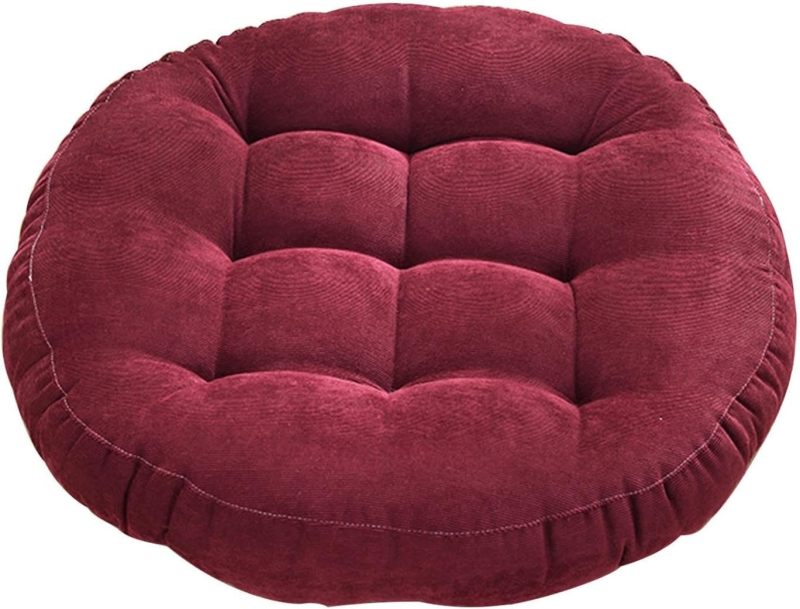 Round Floor Cushion 16.5 Inch Red Corduroy Meditation Cushion - 8CM PP Cotton Filling Tufted Pillow for Home Living Room Yoga Reading - Image 1