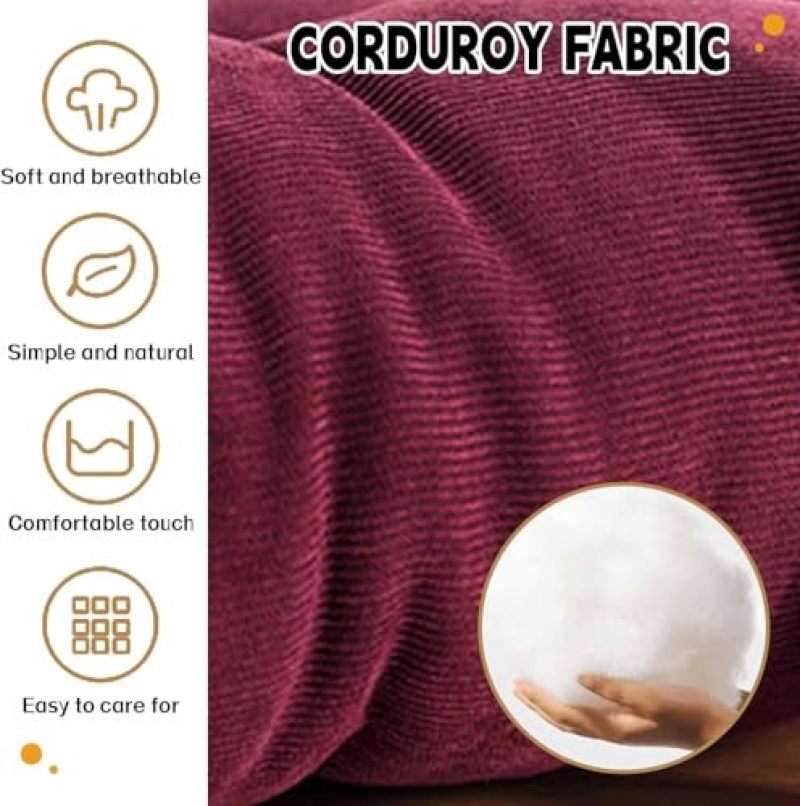 Round Floor Cushion 16.5 Inch Red Corduroy Meditation Cushion - 8CM PP Cotton Filling Tufted Pillow for Home Living Room Yoga Reading - Image 4