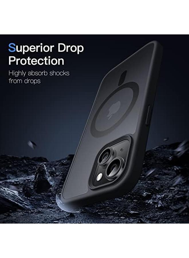 جي تيك جراب مغناطيسي لهاتف iPhone 13 مقاس 6.1 بوصة متوافق مع Magsafe، غطاء خلفي شفاف غير لامع رفيع مقاوم للصدمات، أسود - Image 4