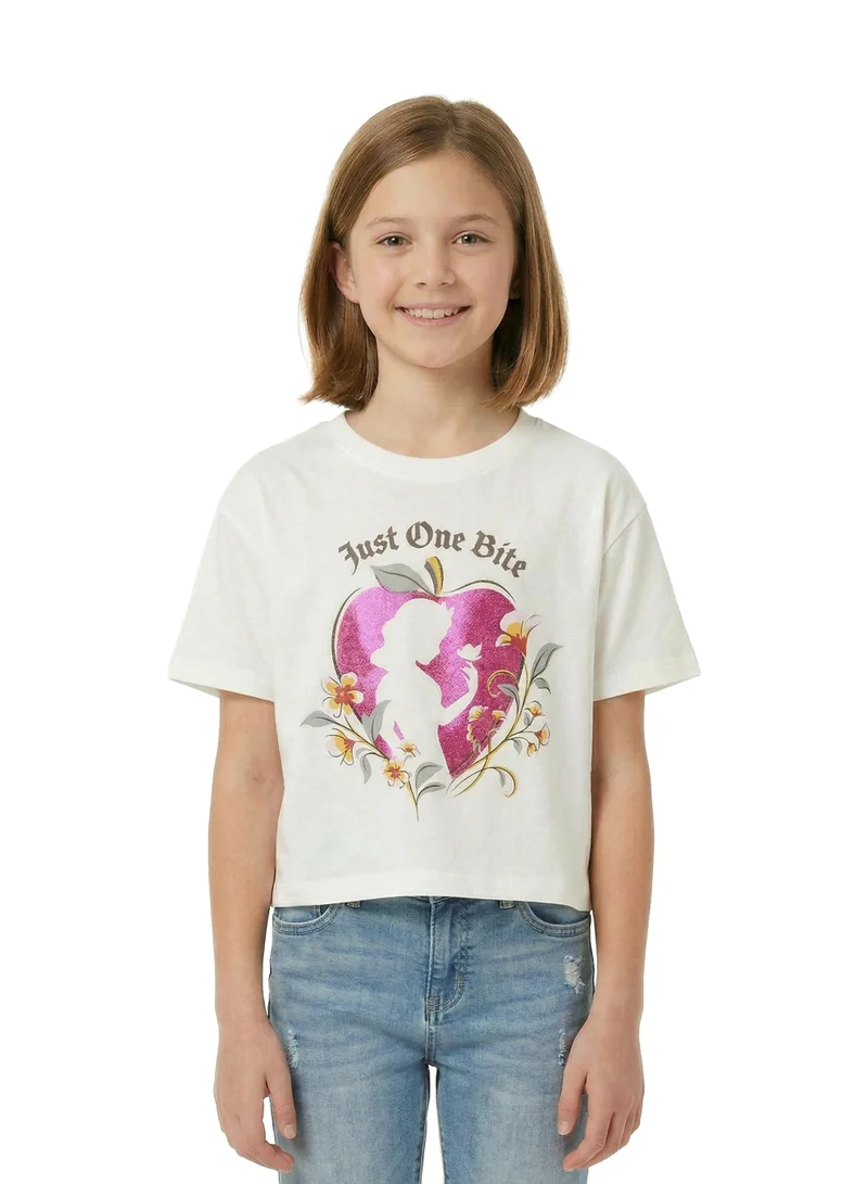 ديزني Disney Snow White "Just One Bite" Printed Crop T-Shirt for Teen Girls | Short Sleeve Casual Graphic Tee | Soft Cotton Blend Top