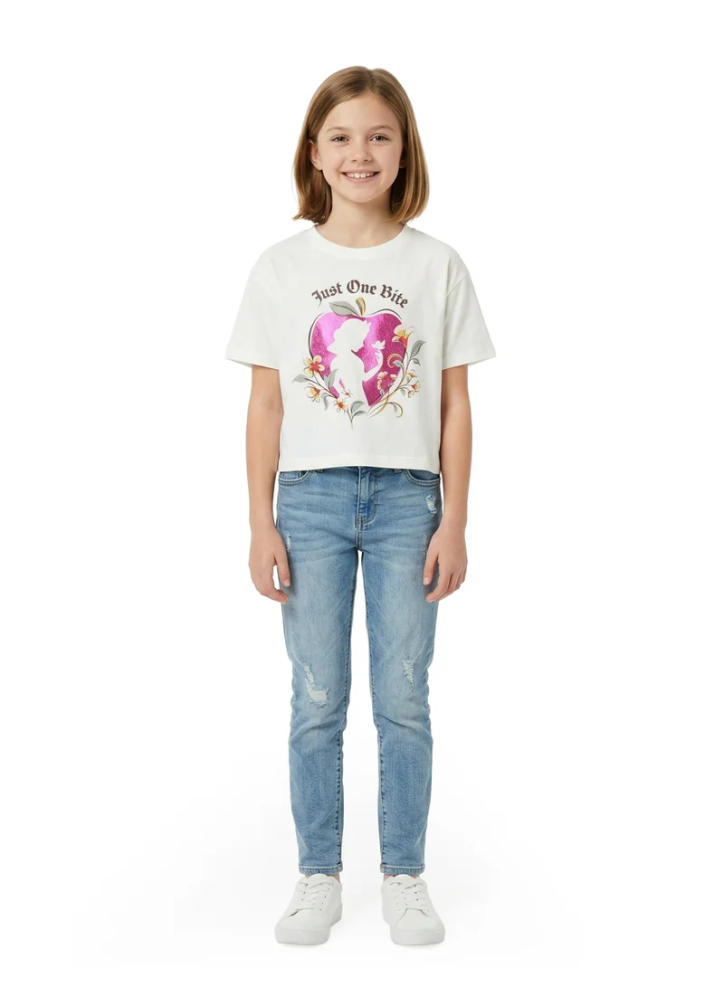 Disney  Disney Snow White "Just One Bite" Printed Crop T-Shirt for Teen Girls | Short Sleeve Casual Graphic Tee | Soft Cotton Blend Top for Women | Best Price UAE