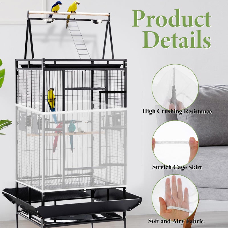 Trinkrittey Bird Cage Seed Catcher White Bird Cage Net Cover Adjustable Birds Cages Netting Seed Catcher Stretchy Birds Cages Guard for Parrot Enclosures - Image 3