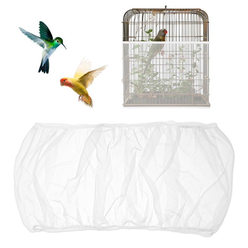Trinkrittey Bird Cage Seed Catcher White Bird Cage Net Cover Adjustable Birds Cages Netting Seed Catcher Stretchy Birds Cages Guard for Parrot Enclosures - Image 1