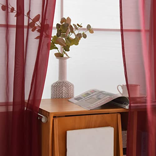 SpaceDresser Basic Rod Pocket Sheer Voile Window Curtain Panels Burgundy 1 Pair 2 Panels 52 Width 84 Inch Long for Kitchen Bedroom Children Living Room Yard(Burgundy,52 W x 84 L) - Image 4