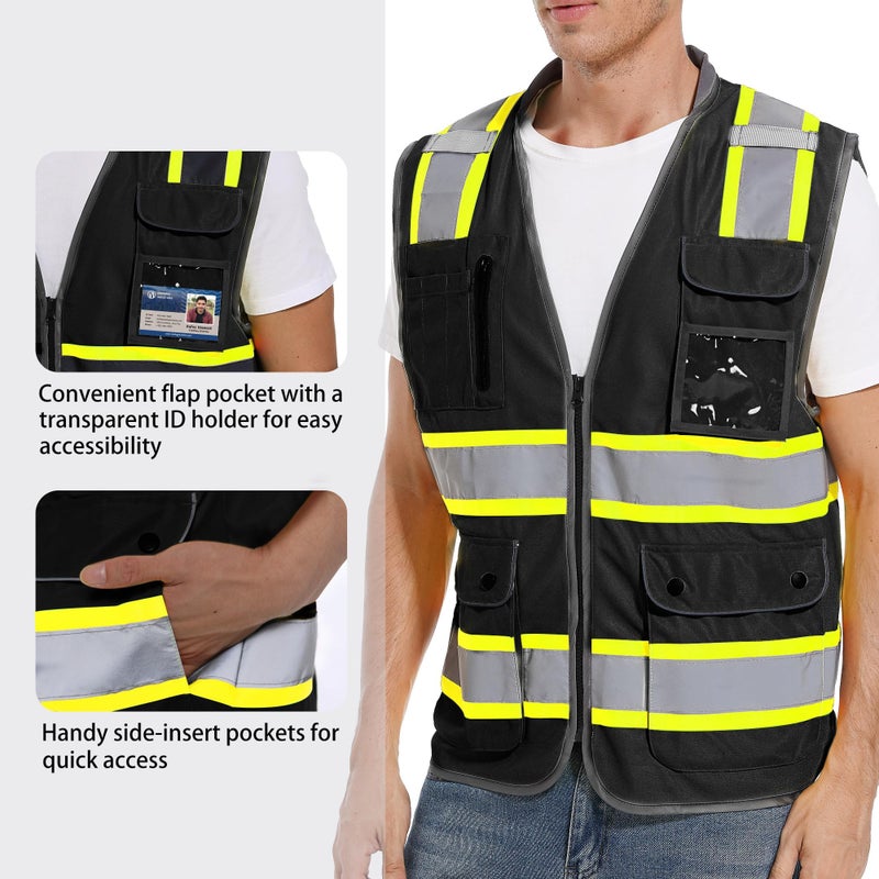 ArcRidge Reflective Safety Vest for Men and Women - High Visibility Construction Vest - Dual Tone Reflective Strips (Black, Medium) - Image 2