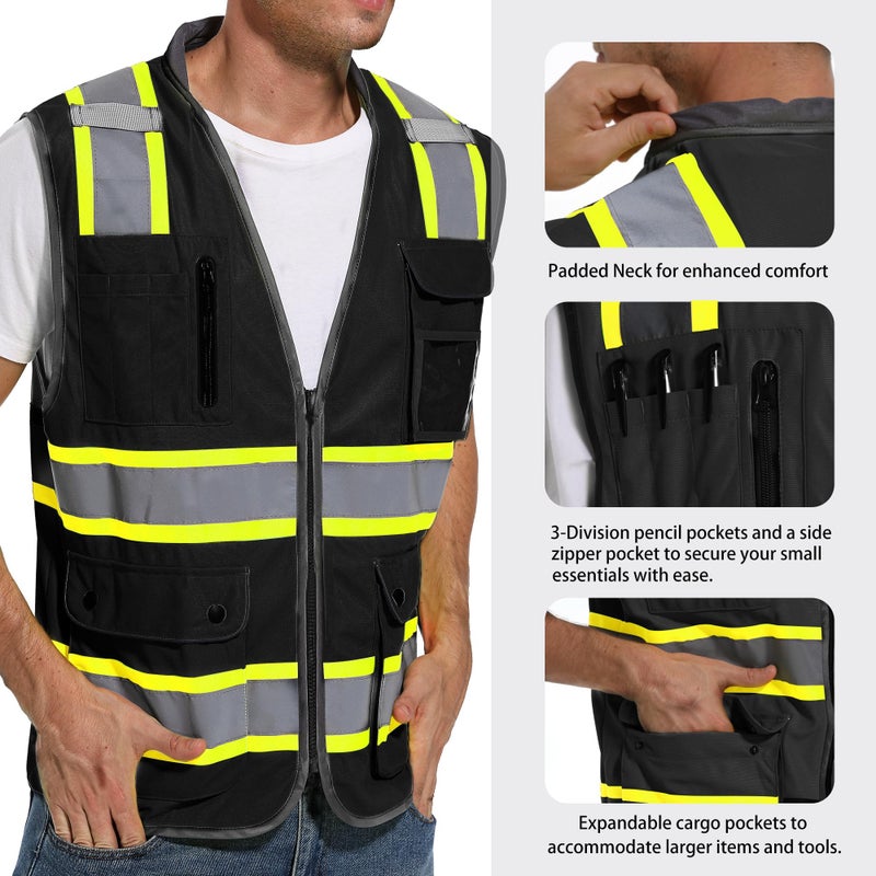 ArcRidge Reflective Safety Vest for Men and Women - High Visibility Construction Vest - Dual Tone Reflective Strips (Black, Medium) - Image 3