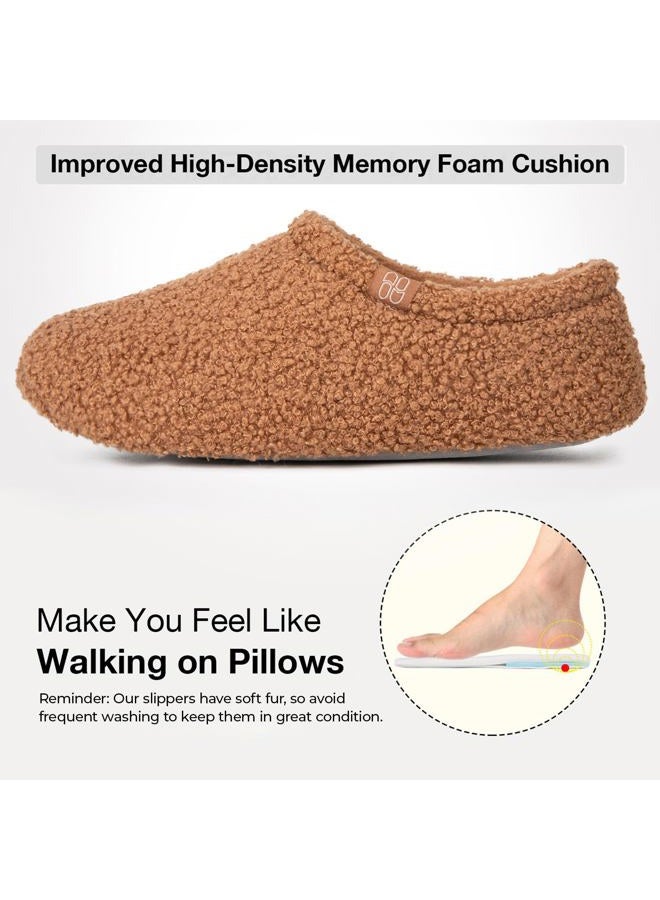 HomeTop Women's Fuzzy Curly Fur Memory Foam Loafer Slippers Bedroom House Shoes with Polar Fleece Lining (8.5 US,Tan)  - Image 4