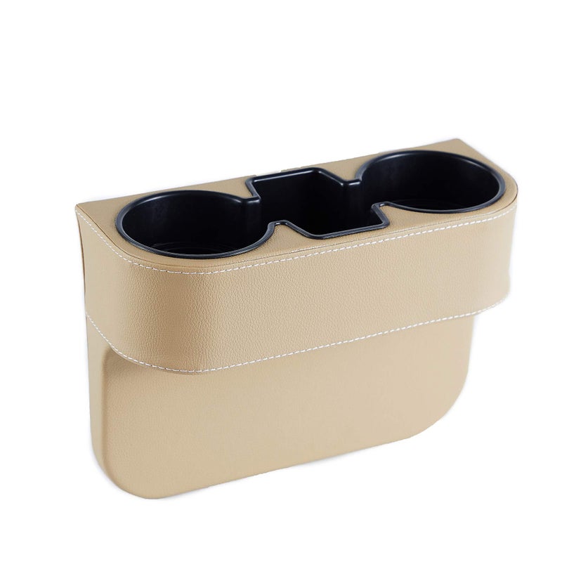 IOKONE Coin Side Pocket Console Side Pocket Leather Cover Car Cup Holder Auto Front Seat Organizer Cell Mobile Phone Holder Beige