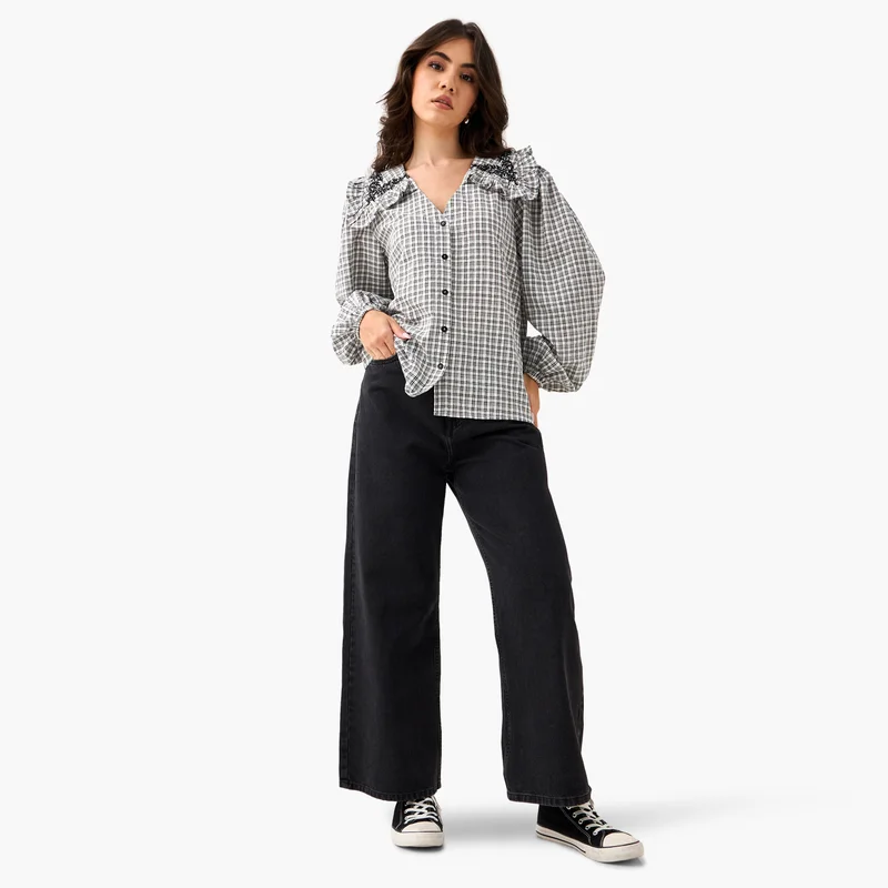 Lee Cooper Lee Cooper Checked and Embellished Top