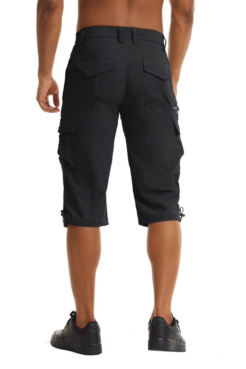 TACVASEN Cargo Shorts for Men with Multi Pockets Quick Dry 3/4 Length Hiking Shorts Below Knee Lightweight Capri Pants Black - Image 3