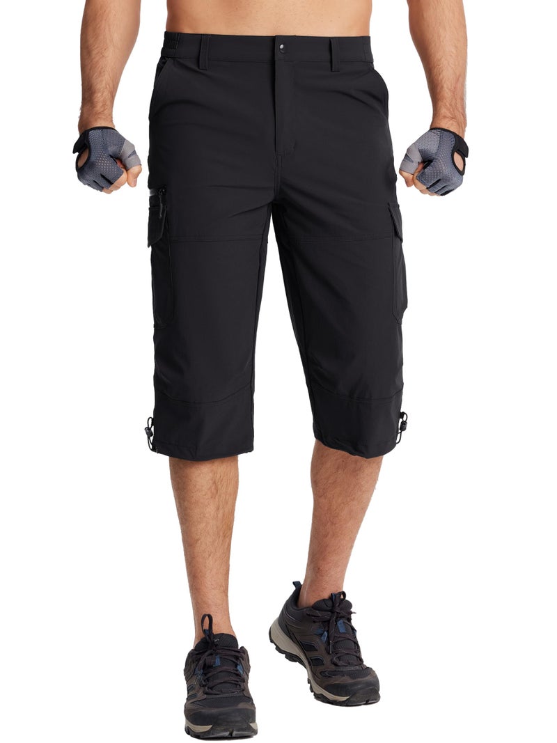 TACVASEN Cargo Shorts for Men with Multi Pockets Quick Dry 3/4 Length Hiking Shorts Below Knee Lightweight Capri Pants Black - Image 2