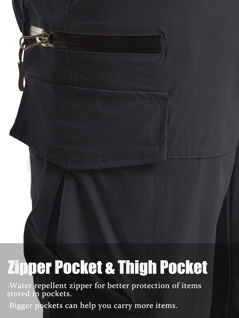 TACVASEN Cargo Shorts for Men with Multi Pockets Quick Dry 3/4 Length Hiking Shorts Below Knee Lightweight Capri Pants Black - Image 4
