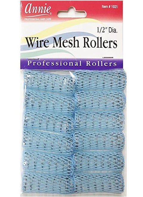 Wire Mesh Rollers 1021, 12 Count Blue X-Small 1/2 Inch