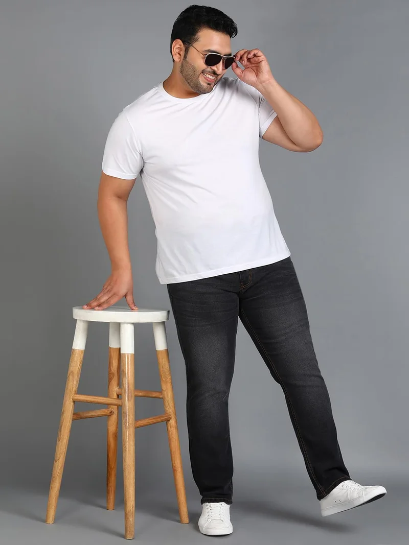Urbano Fashion  Urbano Plus Men's Dark Grey Regular Fit Washed Jeans Stretchable  | Best Price UAE
