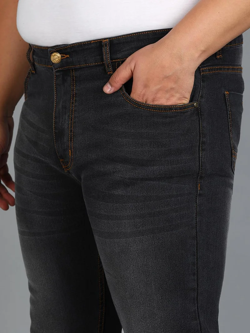 Urbano Fashion  Urbano Plus Men's Dark Grey Regular Fit Washed Jeans Stretchable  | Best Price UAE
