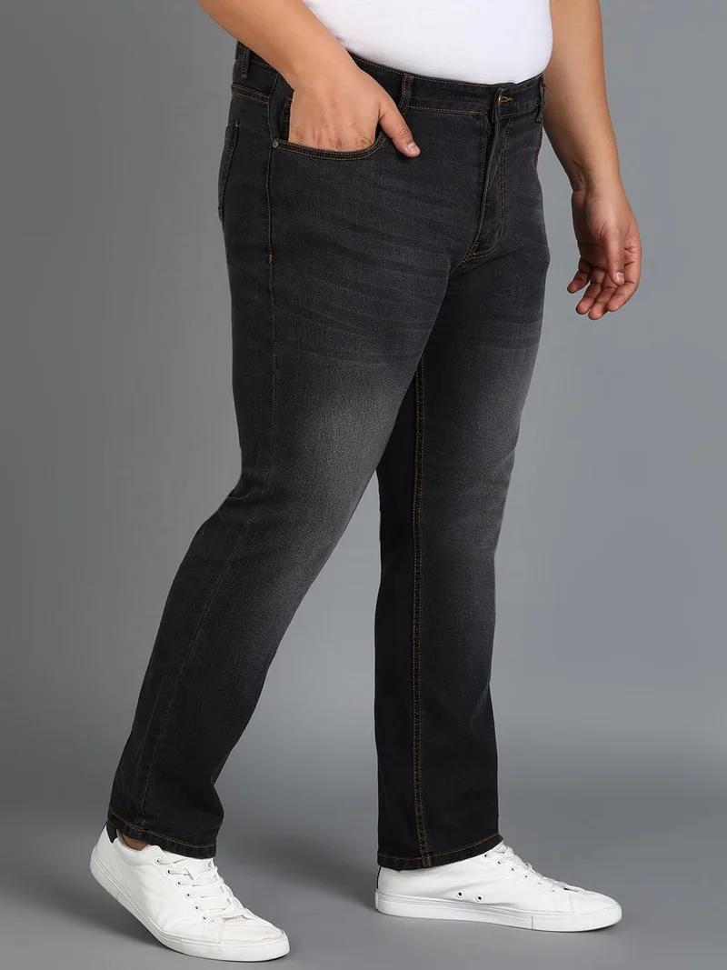 Urbano Fashion  Urbano Plus Men's Dark Grey Regular Fit Washed Jeans Stretchable  | Best Price UAE