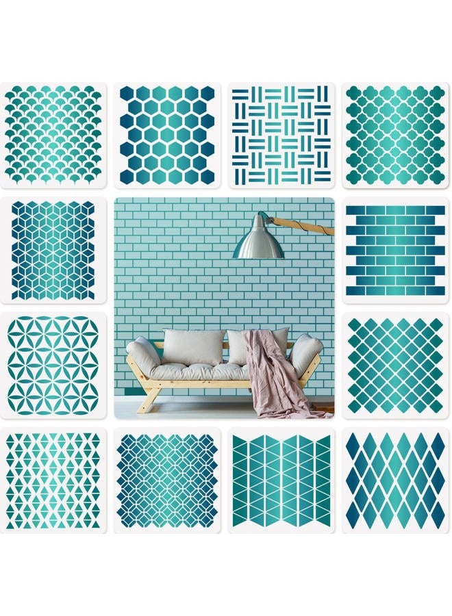Outus 12 Sets Geometric Honeycomb Stencils Painting Art Templates Stencils for Scrapbooking Drawing Tracing DIY Furniture Wall Floor Decor (7.87 x 7.87 Inch) - Image 1