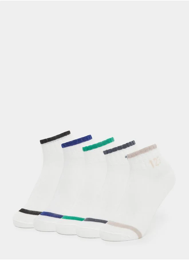 Styli Set of 5 - Contrast Ribbed Cuff Ankle Socks