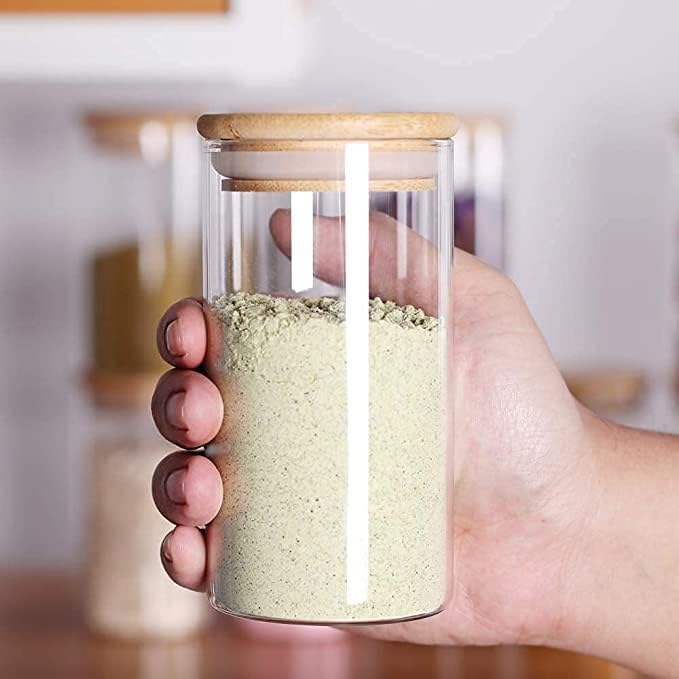 Wellxo Glass Jar with Wooden Lid 300ml Storage Container with Wooden Cap Airtight Canister Jar For Kitchen, Spice, Coffee, Beans, PACK OF (12) - Image 4