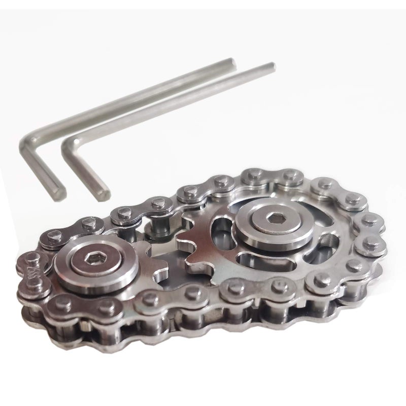 Bitopbi Stainless Steel Sprocket Fidgets Chain Fidget Cube Gears Linkage Bike Chain Novelty Fidget Block Kinetic Desk Toy Metal EDC Focus Meditation Break Bad Habits ADHD - Image 3