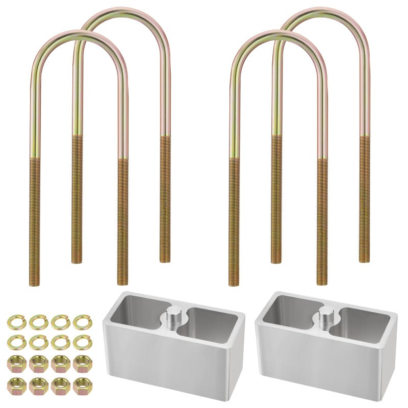 Racewill 3 inch Universal Leaf Spring Lowering Block Kits, 5" Length x 2-1/3" Width Blocks, with 4 Pack Heavy Duty Galvanized U-Bolts - Image 1