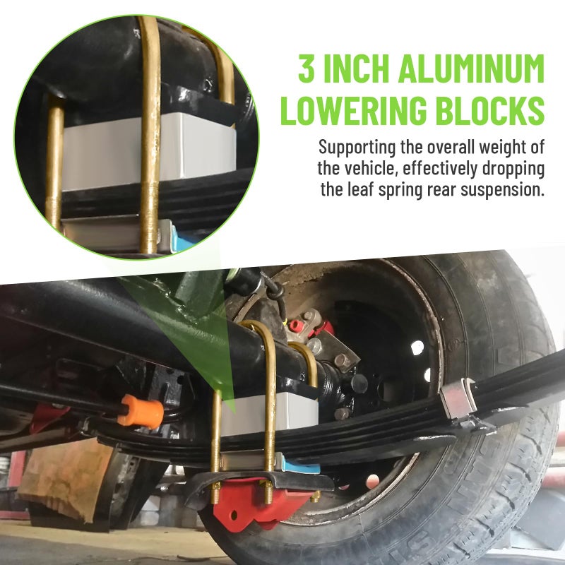 Racewill 3 inch Universal Leaf Spring Lowering Block Kits, 5" Length x 2-1/3" Width Blocks, with 4 Pack Heavy Duty Galvanized U-Bolts - Image 2