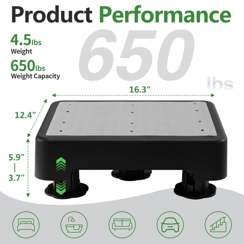 COOL-ANGLE Adjustable Step Stool for Adults & Seniors, 650LBS Heavy Duty Bed Step for High Beds, Non-Slip Wide Safety Platform, Portable Foot Stool Assist for Kitchen, Car SUV, Bathtub & Bedside, Grey - Image 2