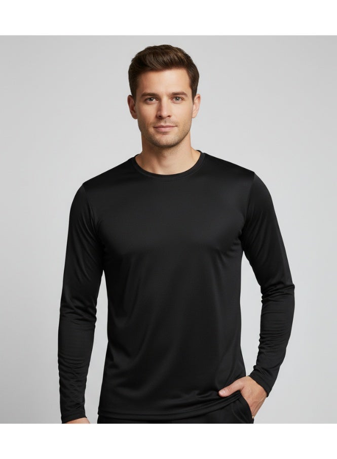 ملابس RSO تيشيرت RSO Outfits للرجال برقبة دائرية وأكمام طويلة من البوليستر باللون الأسود - Image 1