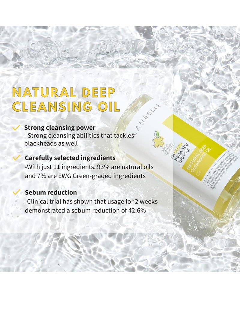 Lanbelle Lanbelle Deep Cleansing Oil Korean Oil Cleanser 6.76 Oz Face Wash All Naturally-Derived GrapeSeed Oil Lemon Vegan Dry Sensitive Acne-Prone Skin Age Defying Makeup Remover Melting Blackhead Sebum Care  - Image 3