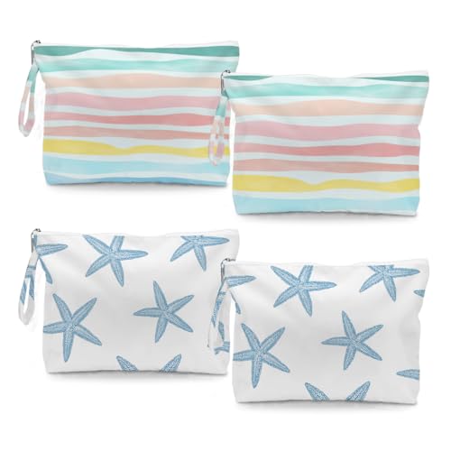 Fokongna 4PCS Wet Dry Bag Waves Rainbow Wet Bag Beach Bags for Swimsuit Toiletry Bags Travel Essentials For Women Beach Travel Gym for Swimsuit Dirty Diaper Gifts - Image 1