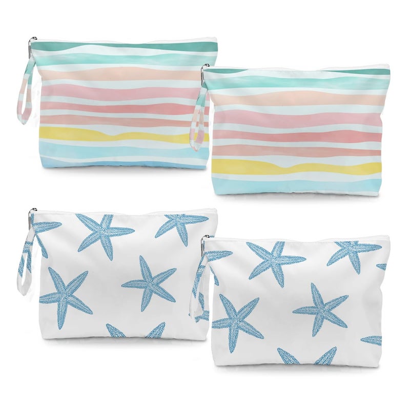 Fokongna 4PCS Wet Dry Bag Waves Rainbow Wet Bag Beach Bags for Swimsuit Toiletry Bags Travel Essentials For Women Beach Travel Gym for Swimsuit Dirty Diaper Gifts - Image 2