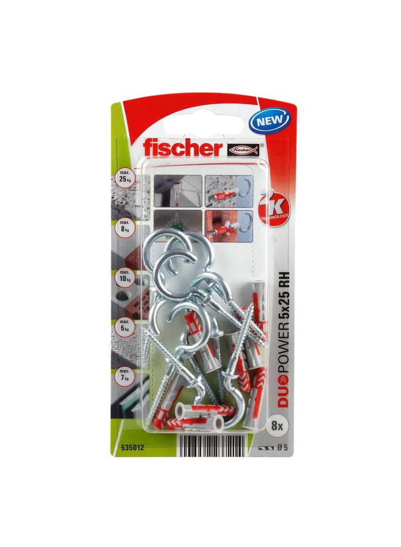 Fischer Fischer DuoPower Universal Wall Anchor W/ Round Hook Pack 0.5 x 2.5cm 8Pcs