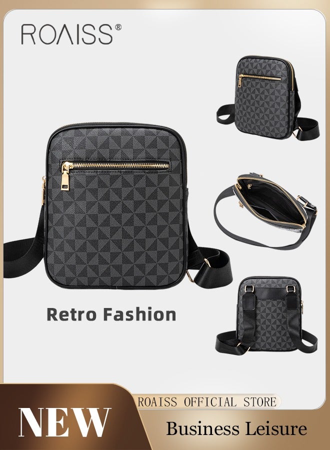 roaiss Minimalist Crossbody Bag for Men Vintage Geometric Print Shoulder Bags with Adjustable Strap Men's Multi-functional Trendy Versatile Splashproof Portable Square Bag for Business or Casual - Image 1